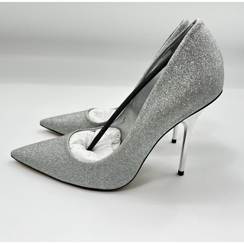 Good American Emma Silver Glitter Pumps Heels Women’s 8.5 Pointed Toe - Picture 11 of 16